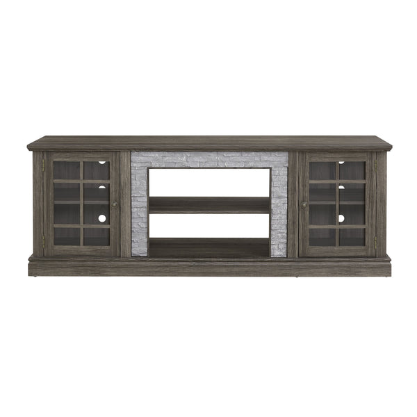 English Elm 70" Modern TV Stand with Faux Stone Top, Spacious 2-Door Media Console with Cable Management and Adjustable Shelves, Vintage Metal Handles, Durable MDF Construction for Living Room Entertainment (Fits up to 75") Grey W2275P342688