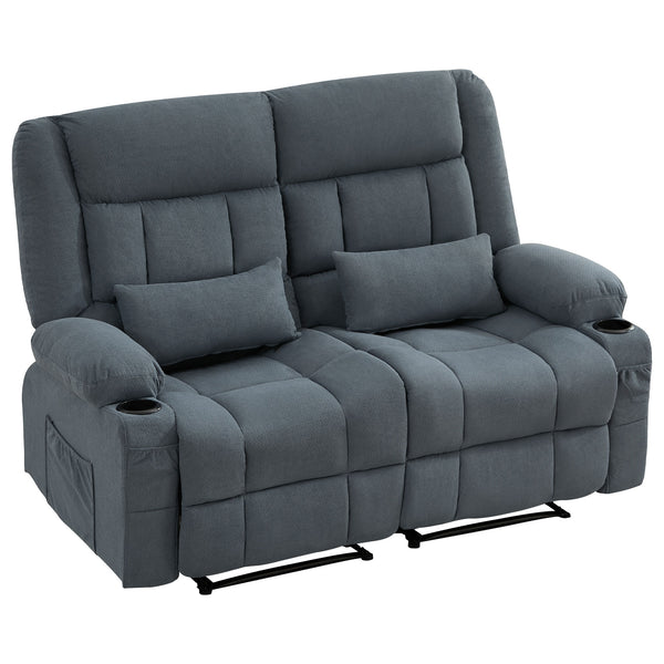 English Elm Recliner Oversized Manual Loveseat with Cup Holders and Side Pocket, Ergonomic 150° Recline, 600lb Capacity Blue W1521S00075