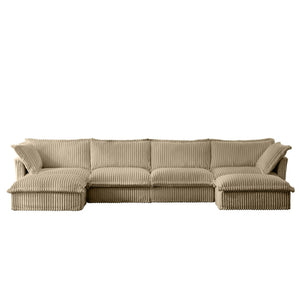 English Elm Slipcovered U-Shape Sectional Sofa With Soft Camel Corduroy, Removable Covers & Modular Design Options W3041S00071-GIGA