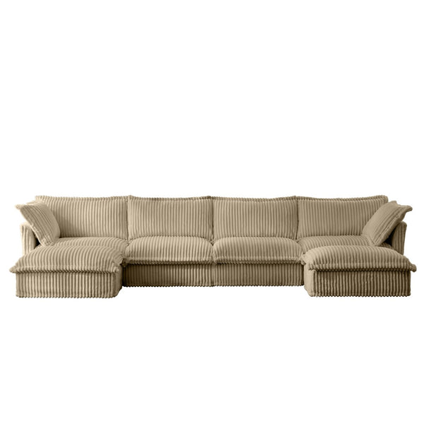English Elm Slipcovered U-Shape Sectional Sofa With Soft Camel Corduroy, Removable Covers & Modular Design Options W3041S00071-GIGA
