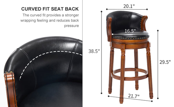 English Elm Cow Leather Swivel Barstool Solid Hardwood Frame 360 Spin Kitchen Counter Seating W2195P399438