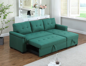 English Elm Jardin Reversible L-shaped Sectional Sleeper Sofa with Chaise Storage and Tufted Fabric Green B2749S00008