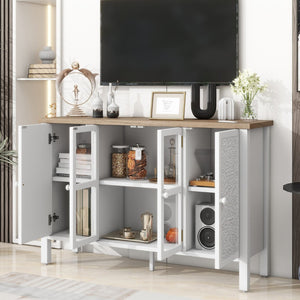 English Elm Vibe 47.2'' Retro Tv Stand For 43" Tvs - Stylish Media Console With Glass Doors & Secure Storage Solution N724P233371K-GIGA