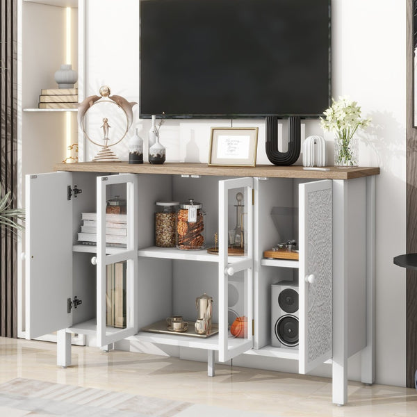 English Elm Vibe 47.2'' Retro Tv Stand For 43" Tvs - Stylish Media Console With Glass Doors & Secure Storage Solution N724P233371K-GIGA