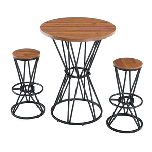 English Elm Single Package Industrial Bar Set Round Mdf Top with Metal Frame Seats 2 for Kitchen Walnut+Black W1151P434792