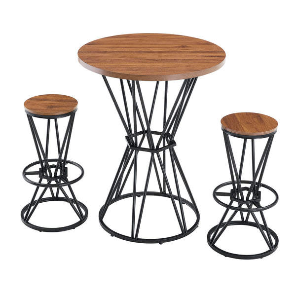 English Elm Single Package Industrial Bar Set Round Mdf Top with Metal Frame Seats 2 for Kitchen Walnut+Black W1151P434792