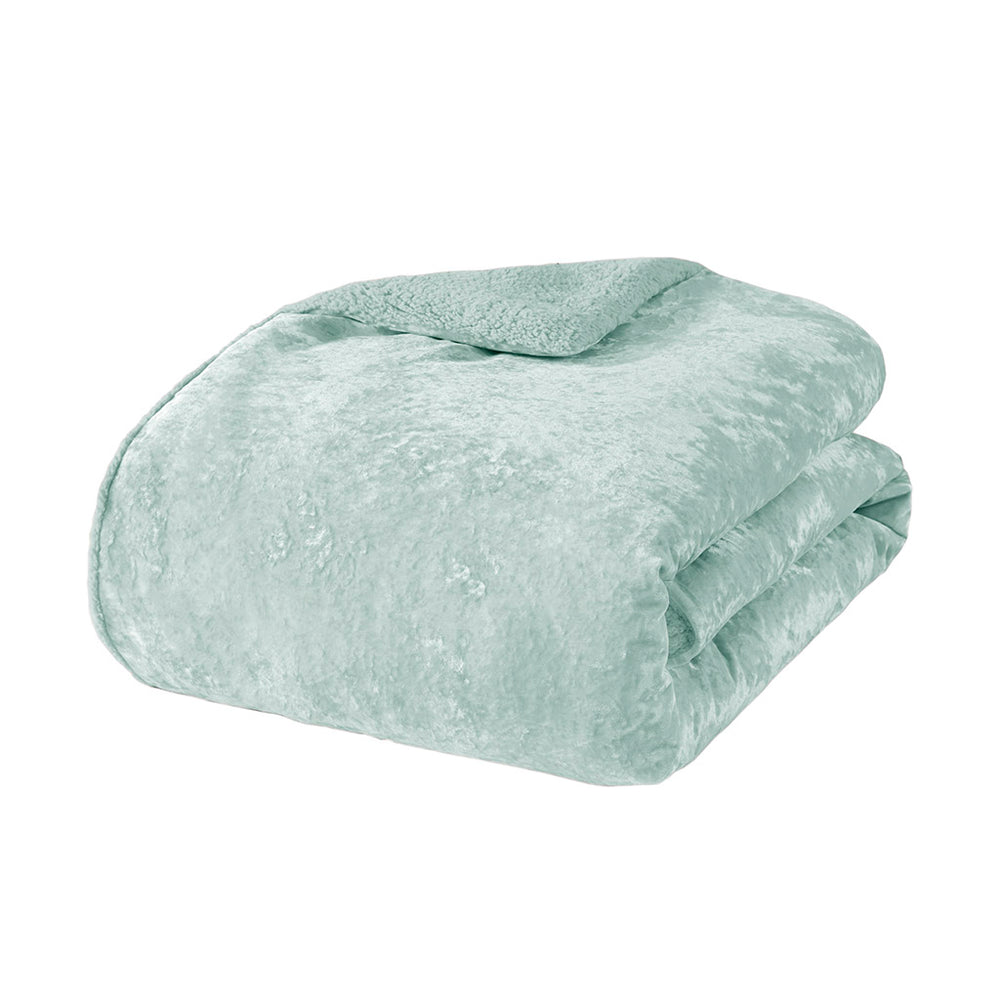 JLA Home Intelligent Design - Crushed Velvet Sherpa Reversible Comforter Set with Hypoallergenic Fill, OEKO-TEX Certified Luxury Aqua ID10-2382