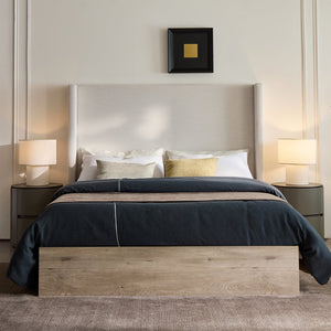 English Elm Shelton Upholstered Wingback Bed with 54" Textured Ivory Chenille Headboard, Rustic Modern Farmhouse Queen B083P321432