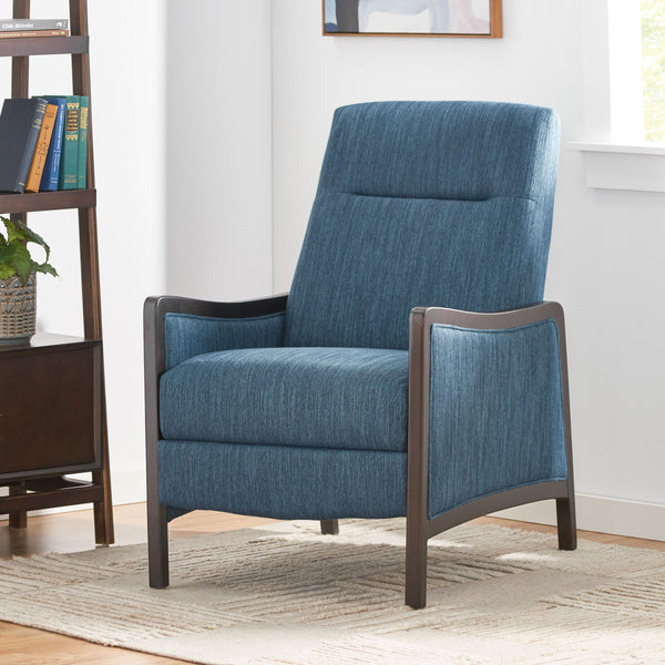 English Elm Christopher Knight Home® - Fabric Recliner Chair Mid-Century Push-Back Upholstered Armchair with Thick Cushion and Birch Frame Navy Blue 70449.00