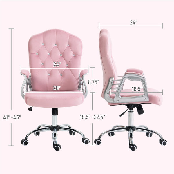 English Elm Vinsetto Plush Velvet Office Chair, Adjustable Pink Desk Chair With Swivel Wheels & Tilt Comfort Function W2225P217514-GIGA