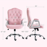 English Elm Vinsetto Home Office Chair, Velvet Computer Chair, Button Tufted Desk Chair With Swivel Wheels, Adjustable Height, and Tilt Function, Pink