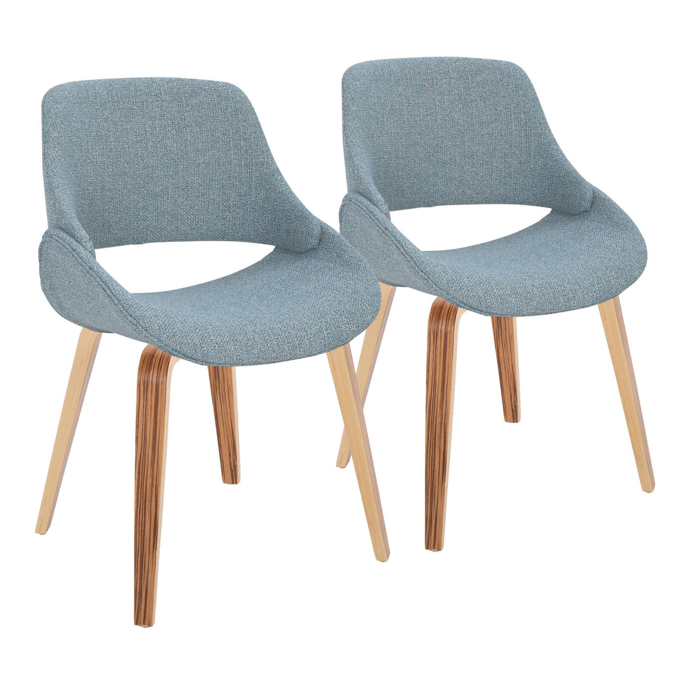 English Elm Fabrico Mid-Century Modern Accent Chairs Set Of 2 In Zebra Wood & Soft Blue Fabric For Stylish Comfort B202S01224