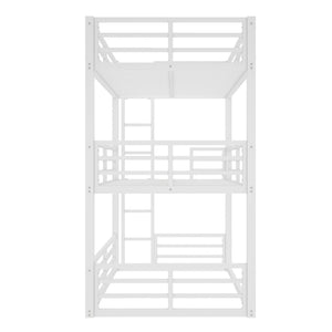 English Elm Twin Xl Triple Bunk Bed - Heavy-Duty Metal Frame With Safety Guardrails & Noise-Reduced Design, White W1580S00165-GIGA