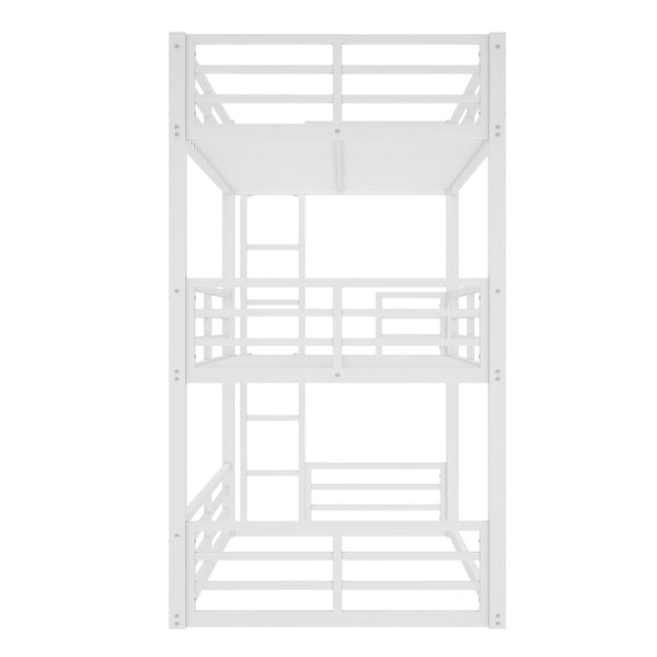 English Elm Twin Xl Triple Bunk Bed - Heavy-Duty Metal Frame With Safety Guardrails & Noise-Reduced Design, White W1580S00165-GIGA