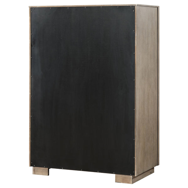 English Elm Prescott Taupe Oak Grain 5 Drawer Chest with Mitered Trim and Modern Bar Pulls B062P441125
