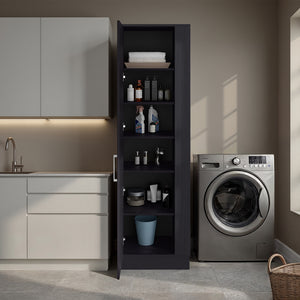 English Elm Storage Cabinet Tall Narrow Matte Black Single Door Organizer for Laundry or Office B092P474490