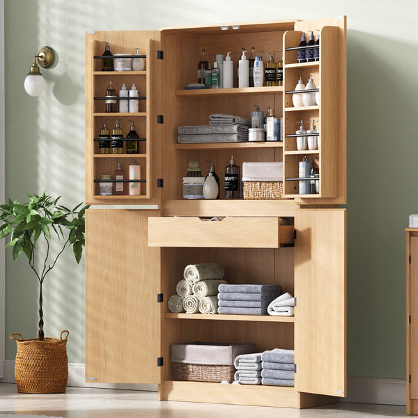 English Elm K&k Farmhouse Pantry Cabinet 72 Inch Tall Mdf Cupboard with Adjustable Shelves Natural N707S000021Y