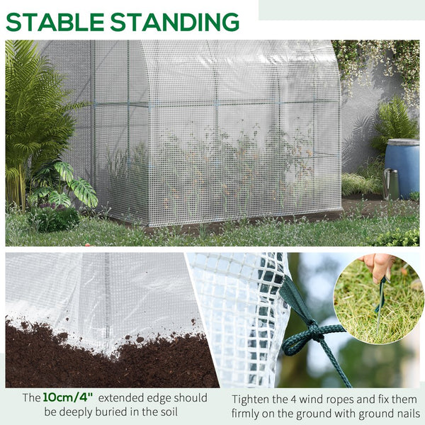 English Elm Outsunny Walk-in Lean-to Greenhouse with Pe Cover Roll-up Window and Ground Stakes W2225P217644