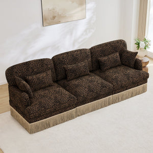 English Elm 100" Leopard Chenille Sectional Sofa with Tassel Trim Deep Seat Modular Living Room Couch Brown W5656S00013