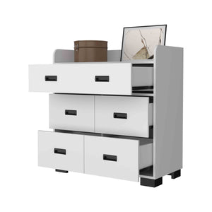 English Elm Anemone Elegant 5-Drawer Dresser with Double Drawer & Spacious Storage, Durable Particleboard Design White 37 L x 21 W x 6 H B128S00079