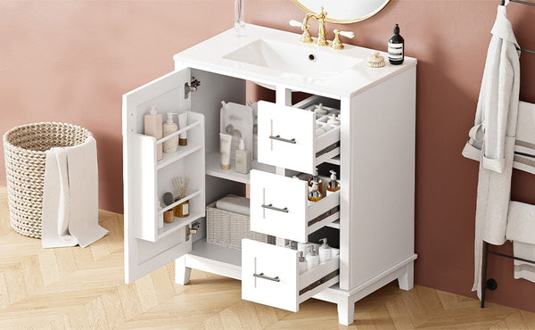 English Elm 30-inch Modern Bathroom Vanity with Ceramic Basin, Rubberwood Frame, Soft-Close Drawers & Organized Storage White N729P290689K