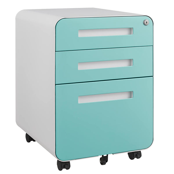 English Elm 3 Drawer Rolling Steel File Cabinet with Locking Drawers and Anti-tip Wheeled Base W1247P189967