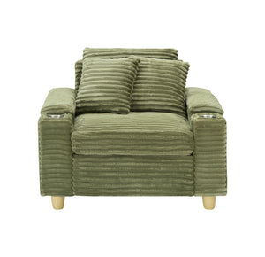 English Elm Green corduroy single sofa with ottoman storage, built-in armrest compartments, removable covers, 57"x41" W1658S00136