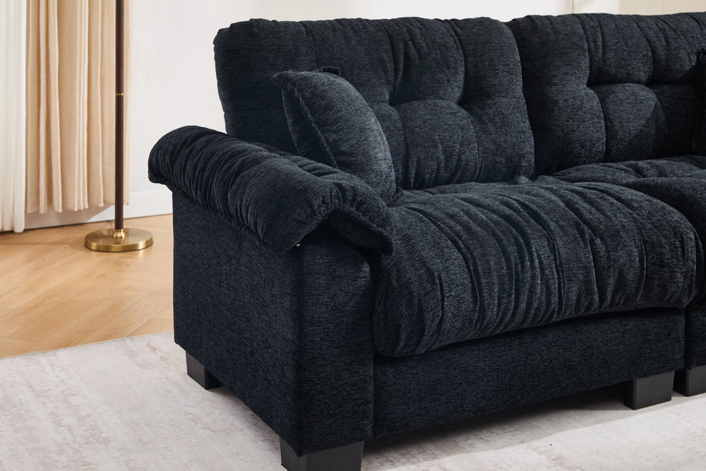 English Elm Sofa-a Three Seat Chenille Upholstered Sofa with Pleated Panels for Modern Living Rooms W2100P383470
