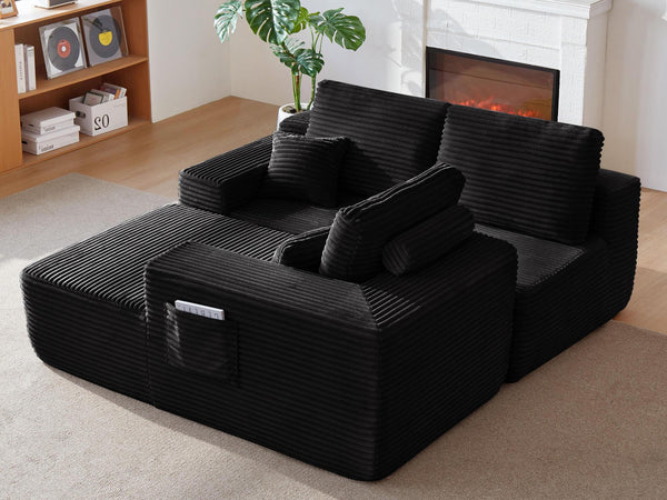 English Elm 104" Plush Corduroy L-shape Sectional Deep Seat Modular Sofa with Chaise Storage W3975S00044