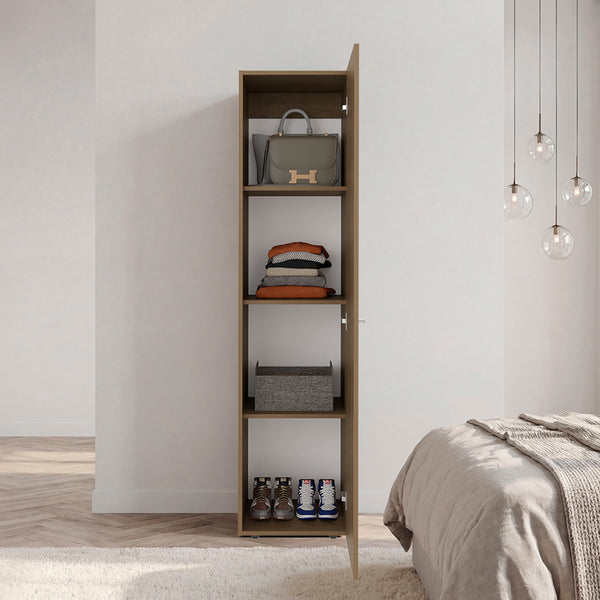 English Elm Kotlik Slim Dark Walnut Wardrobe with Four Shelves for Bedroom or Entryway B097P480459