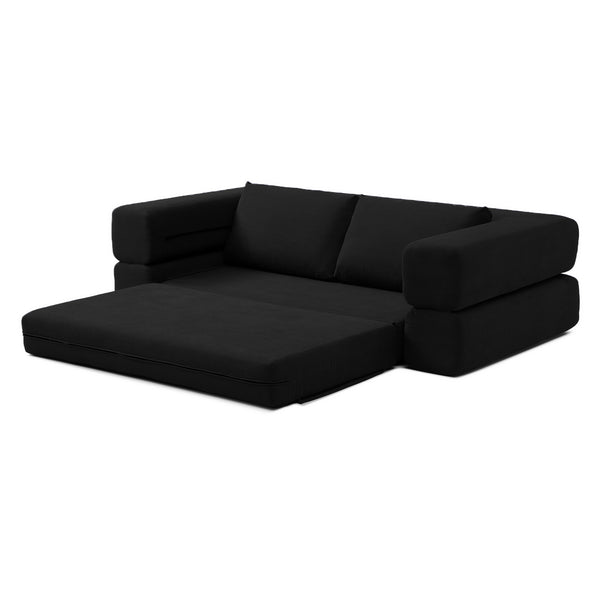 English Elm 81'' Corduroy Floor Sofa Convertible Loveseat Futon Sleeper with Foam Fill and Pillows Black W1117P459730