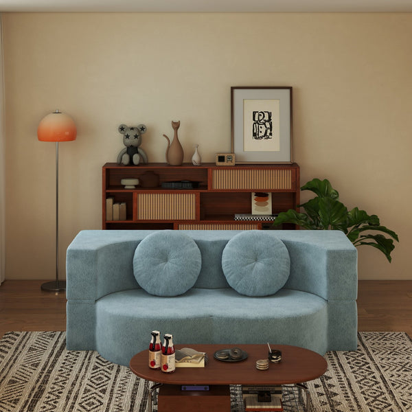 English Elm Folding Foam Futon Sofa Sleeper Twin Size Floor Lounger for Guest or Studio Use Light Blue W2353P388489