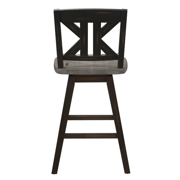 English Elm Counter Height Chairs Set Of 2, Rustic Black Gray Swivel Design, Ergonomic Rubberwood Comfort B011P194599