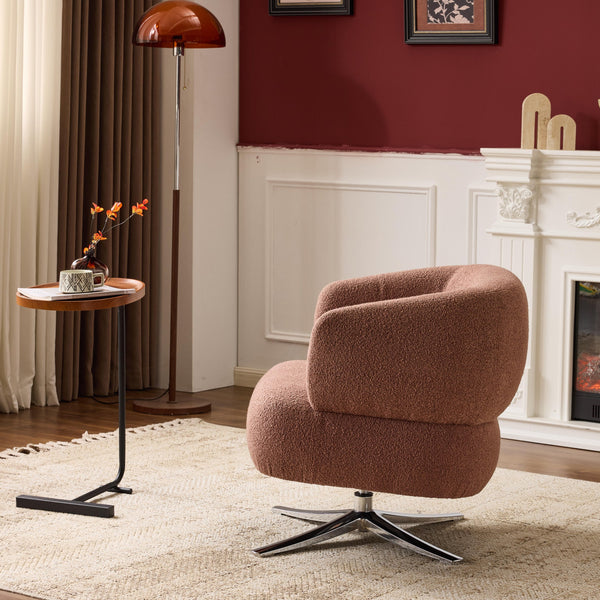 English Elm Cuddle-style linen swivel chair with 360° rotation, wrap-around cradle design for cozy compact spaces Red W3248P354265