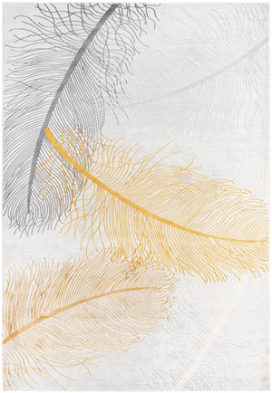 Unique Loom Finsbury Camilla Machine Made Botanical Rug Yellow Gray, Ivory 6' 0" x 9' 0"