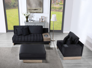 English Elm Messina Black Velvet Sectional Sofa with Channel Tufting Storage and Built-in Charging B2749S00231