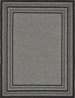 Unique Loom Outdoor Border Multi Border Machine Made Border Rug Gray, Black/Gray/Silver 9' 0" x 12' 0"