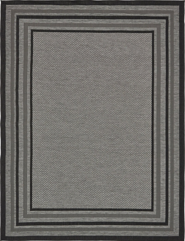 Unique Loom Outdoor Border Multi Border Machine Made Border Rug Gray, Black/Gray/Silver 9' 0" x 12' 0"