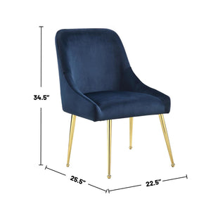 English Elm Set Of 2 Luxurious Velvet Upholstered Side Chairs In Blue With Brass Legs For Modern Living Spaces B016P369790-GIGA