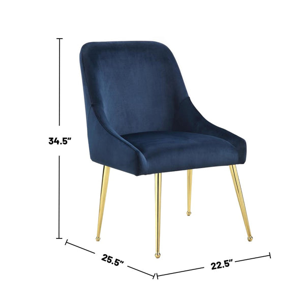 English Elm Set Of 2 Luxurious Velvet Upholstered Side Chairs In Blue With Brass Legs For Modern Living Spaces B016P369790-GIGA
