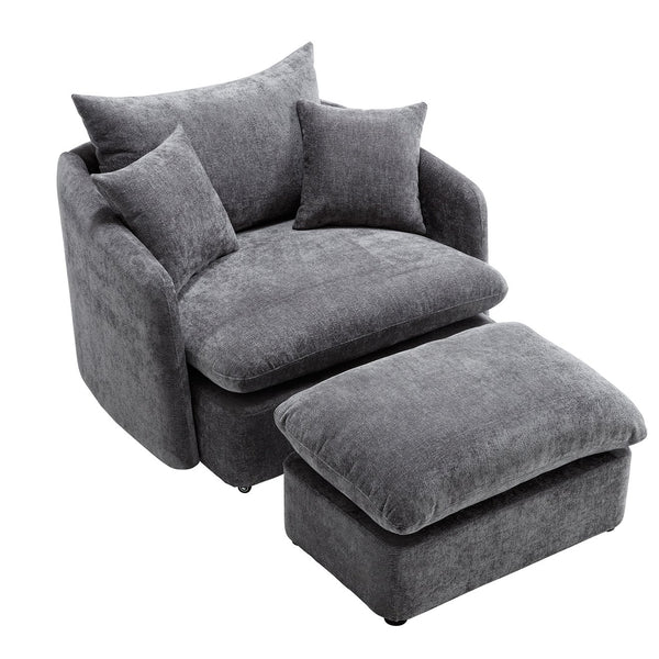 English Elm 360° 360 Swivel Oversized Chenille Armchair with Pocket Spring Seat and Three Throw Pillows Grey W1361S00093