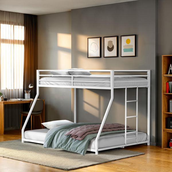 English Elm Twin Metal Low Bunk Bed Durable Full Frame Industrial Style Attached Ladder Space-Saving Design Matte White 81 L x 15 W x 7 H B2741P391248