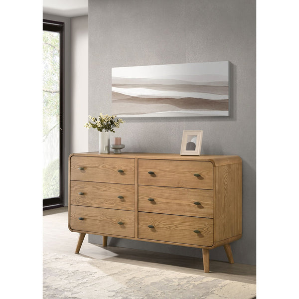 English Elm Winston Six Drawer Mid-century Dresser with Walnut Veneer Finish and Tapered Legs Light Ash B062P451714