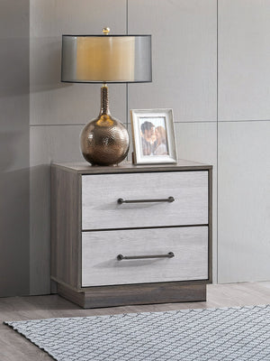 English Elm Aberdeen Two Drawer Nightstand Warm Gray Oak Wood Grain Finish Gunmetal Hardware B078P497935
