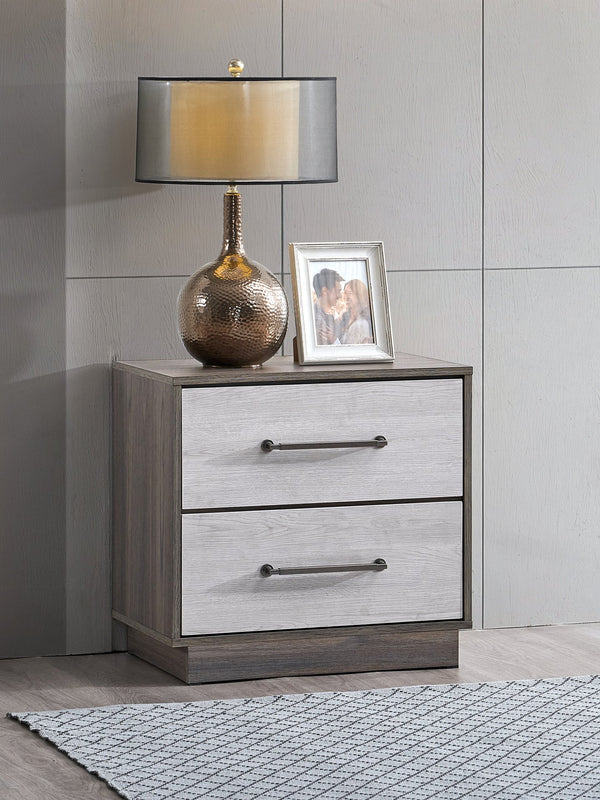 English Elm Aberdeen Two Drawer Nightstand Warm Gray Oak Wood Grain Finish Gunmetal Hardware B078P497935
