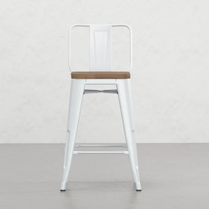 English Elm Keeley 24in Metal and Solid Elm Wood Counter Stools Set of 4 — Curved Backs, Footrests, Durable Finish White B2732P253613