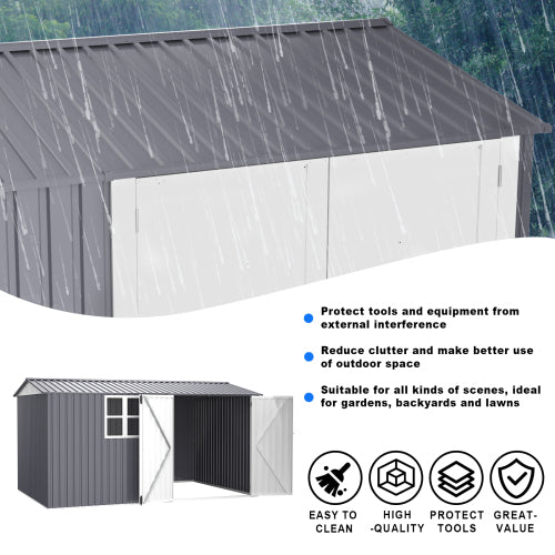 English Elm 8*12 Galvanized Steel Storage Shed Sloped Roof Weather Resistant Outdoor Structure W2911P205961