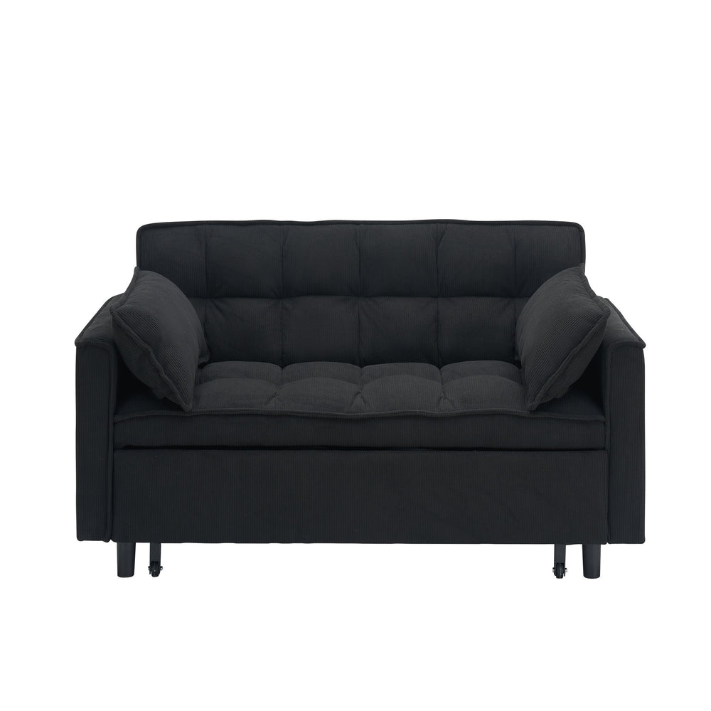 English Elm 54.30 Convertible Sofa Bed Beige Black Pink-Gray Fabric 2-Seater Solid Wood Frame 500lb Capacity PMID W1658P194082