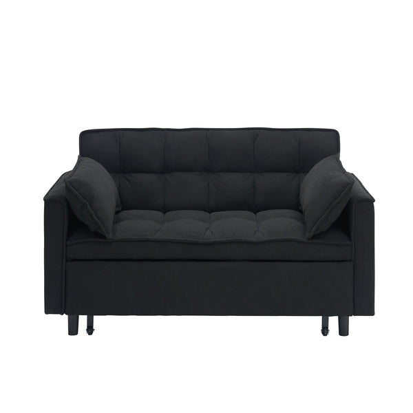 English Elm 54.30 Convertible Sofa Bed Beige Black Pink-Gray Fabric 2-Seater Solid Wood Frame 500lb Capacity PMID W1658P194082