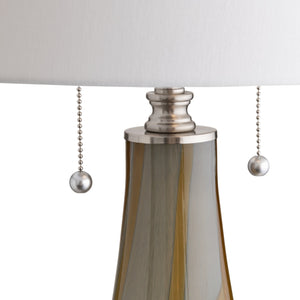 Crestview Collection 33.5"H Glass Table Lamp - Elegant Amber & Gray Design, Crystal Base, White Shade & Twin Pull Chains   Cvabs2376